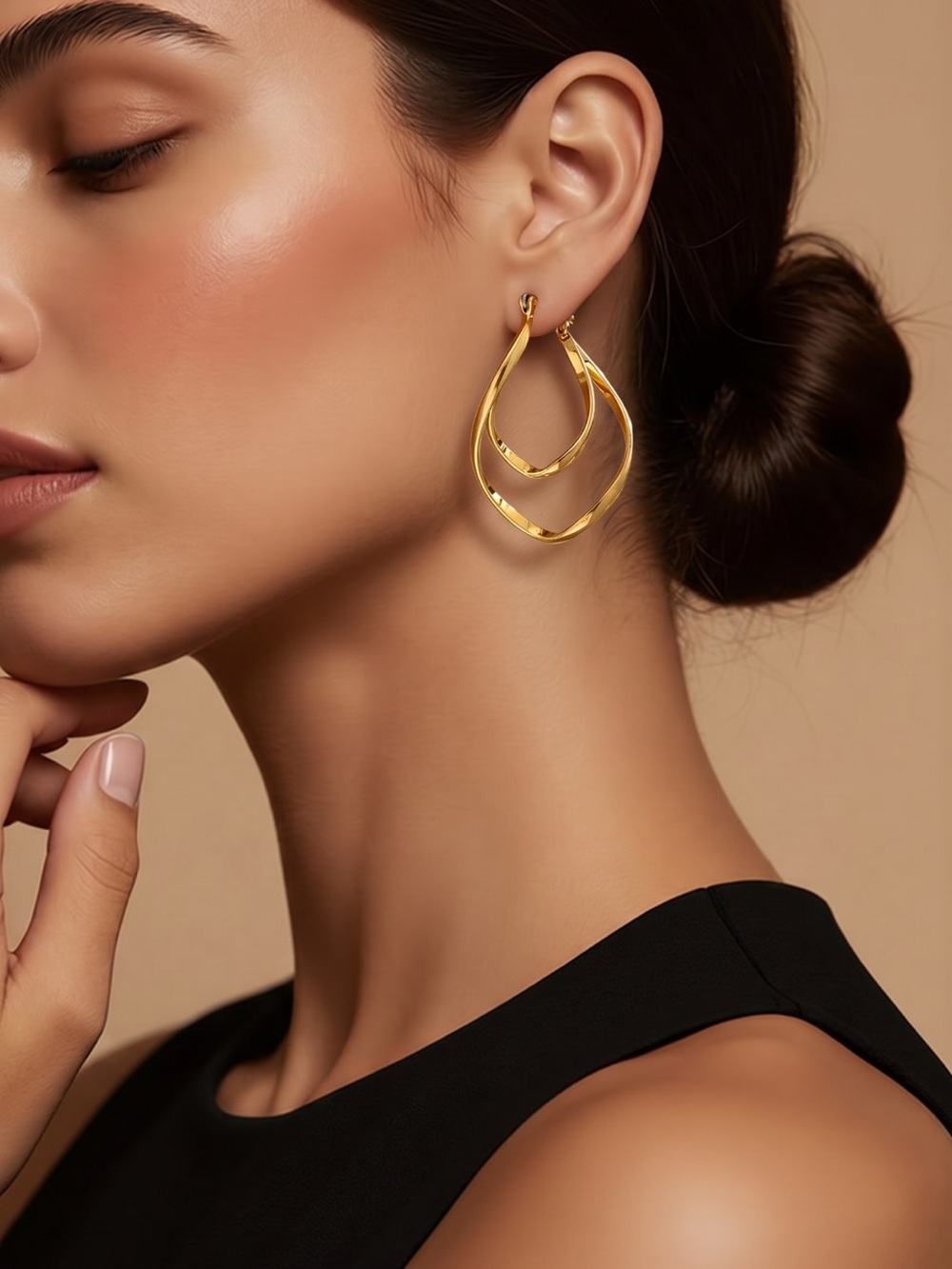 COPY - NWT 18K Gold Plated Alloy Twisted Double Hoop Earrings